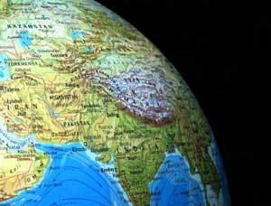 a segment of a globe showing south west asia