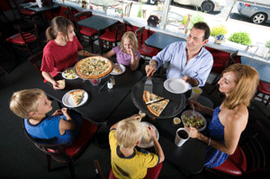family eating pizza